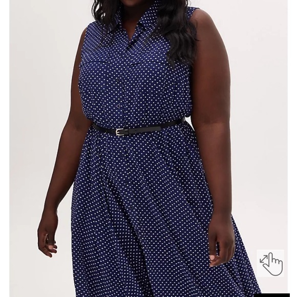 Midi Navy Blue Polka Dot Heart Shirt Dress Torrid 0X - Picture 6 of 11
